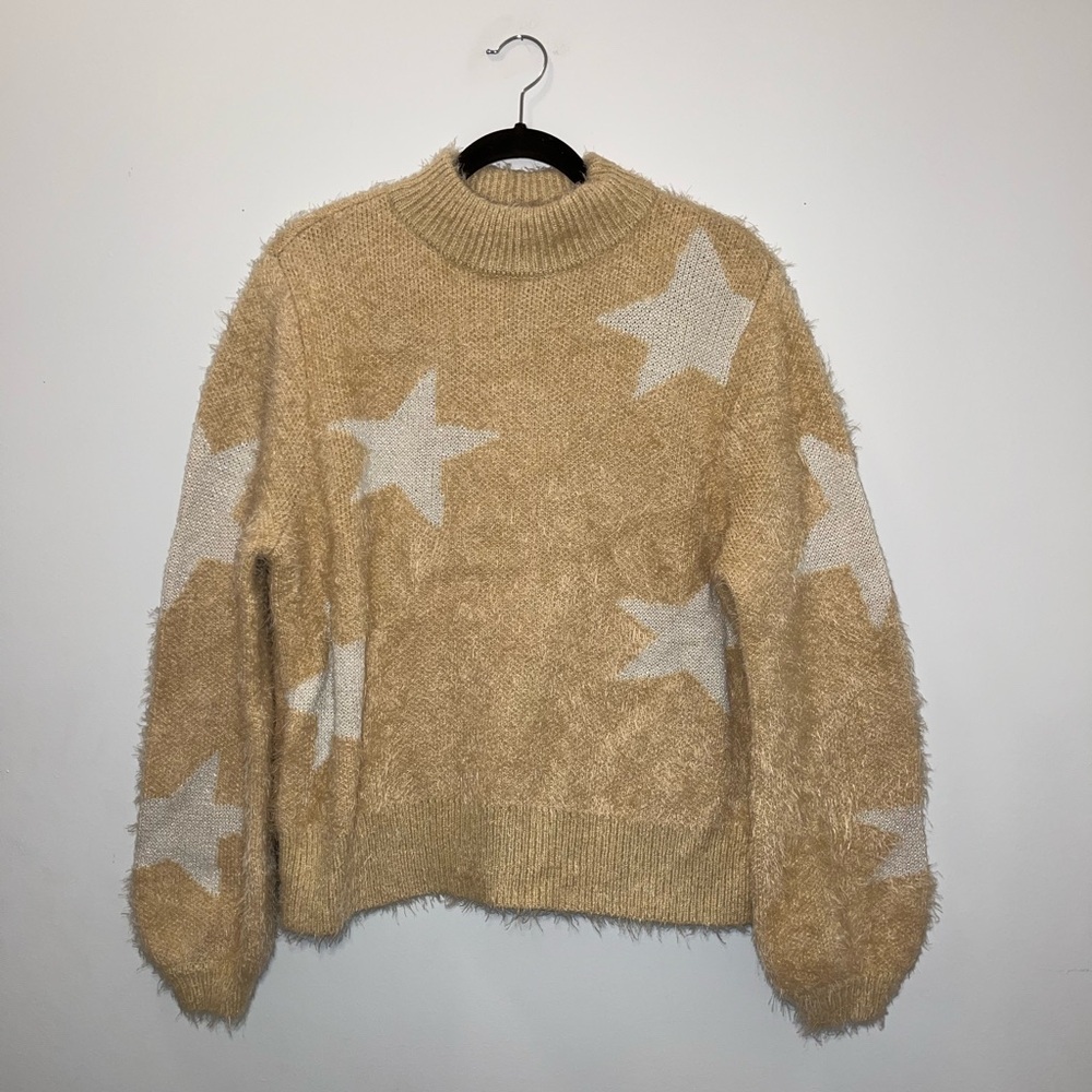 Sugar + Lips Beige White Star Oversized Sweater Juniors XS
